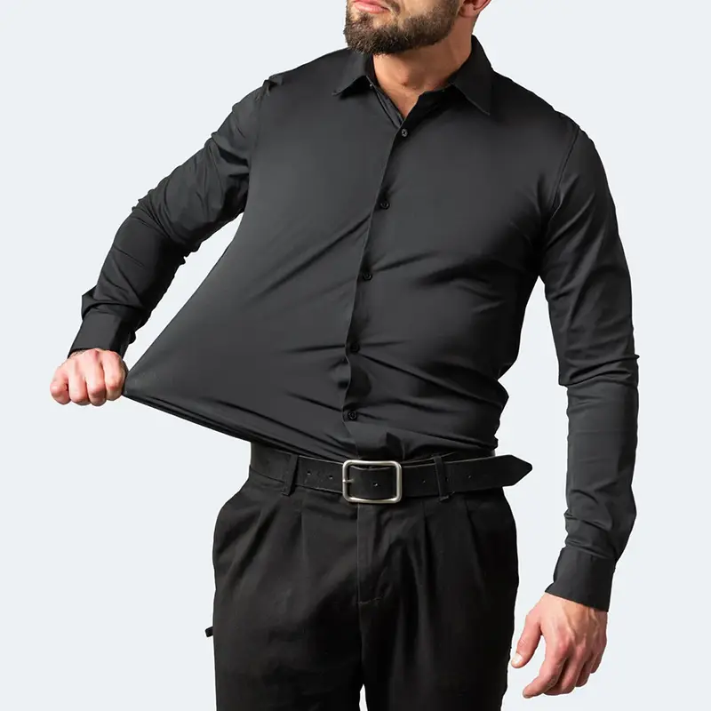 Men's Grey Four-Sided Stretch Shirt Non-Ironing Anti-Wrinkle Business - Image 22