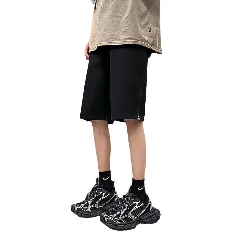 Men Denim Shorts Yellow Zipper Split Wide Leg Summer - Image 7