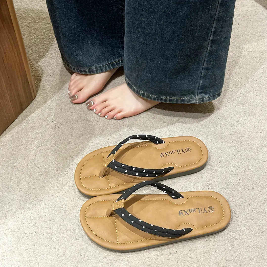 Dot Flip-Flops Women 2024 New Summer Fashion Outer Wear Flat Thong plus size Women's Sandals and Slippers - Image 12