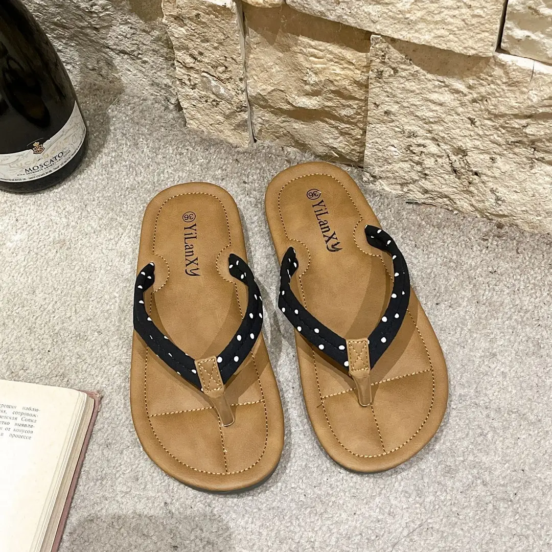 Dot Flip-Flops Women 2024 New Summer Fashion Outer Wear Flat Thong plus size Women's Sandals and Slippers - Image 2
