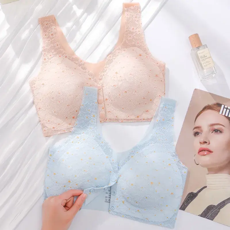 Bustling Embellished Breastfeeding Underwear Women's Plus Size Soft Support Top-up Large Chest Showable Small Traceless Front Buckle Vest Bra - Image 7