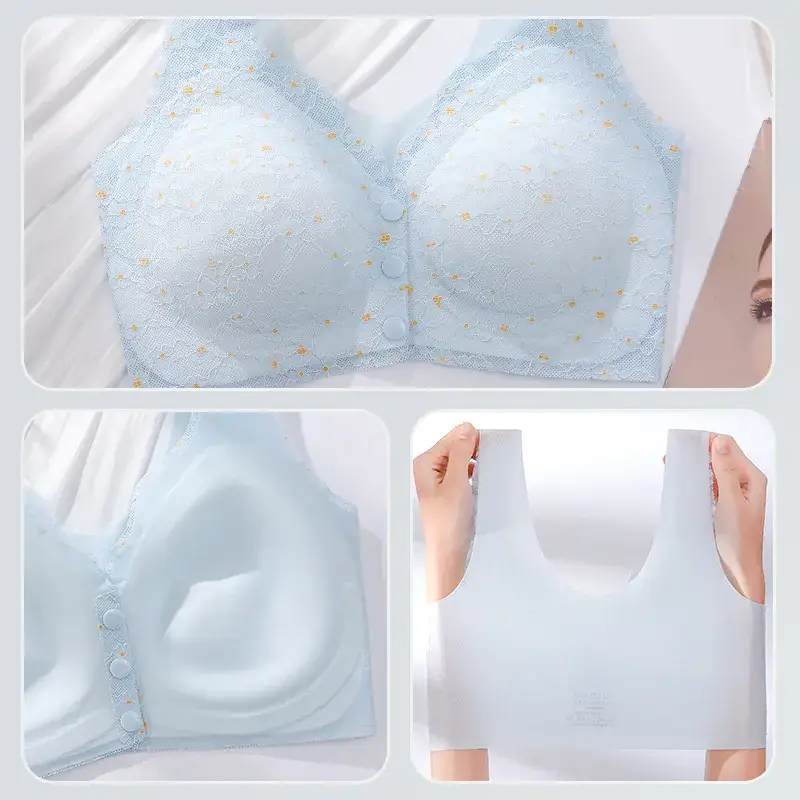 Bustling Embellished Breastfeeding Underwear Women's Plus Size Soft Support Top-up Large Chest Showable Small Traceless Front Buckle Vest Bra - Image 8