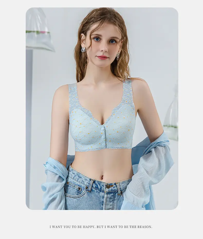 Bustling Embellished Breastfeeding Underwear Women's Plus Size Soft Support Top-up Large Chest Showable Small Traceless Front Buckle Vest Bra — feature 22