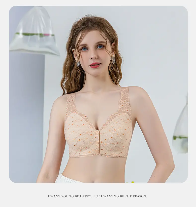 Bustling Embellished Breastfeeding Underwear Women's Plus Size Soft Support Top-up Large Chest Showable Small Traceless Front Buckle Vest Bra — feature 23