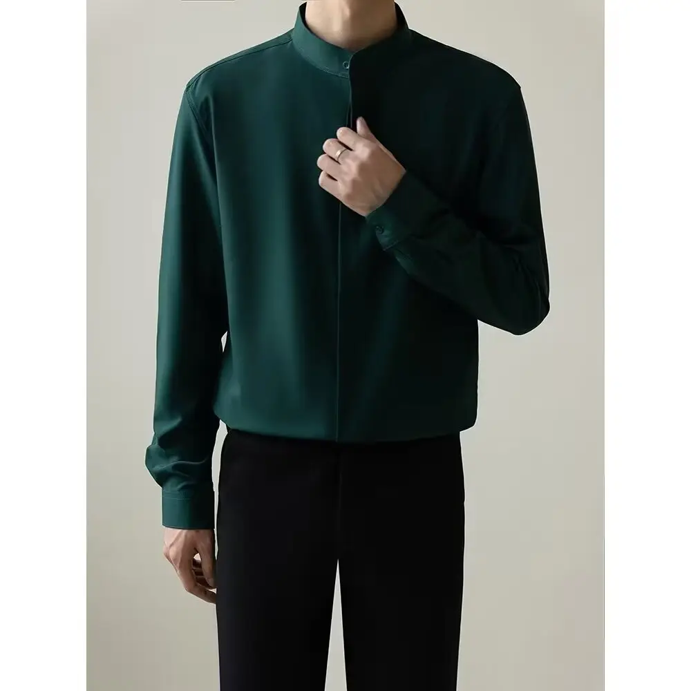 Men's Black Long Sleeve Collarless Shirt 2023