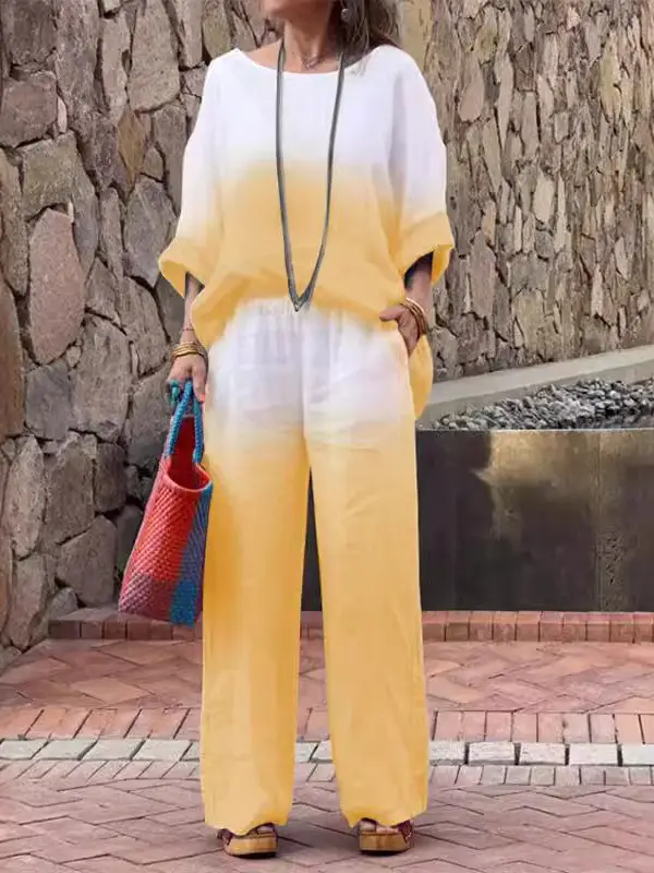 Women White Gradient Two-Piece Summer Outfit
