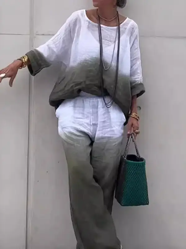 Women White Gradient Two-Piece Summer Outfit