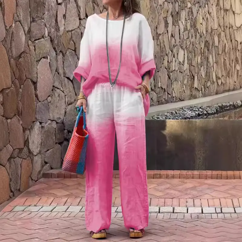 Women White Gradient Two-Piece Summer Outfit — feature 10