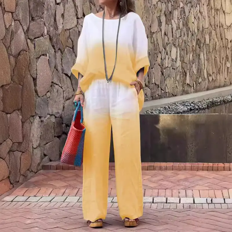 Women White Gradient Two-Piece Summer Outfit — feature 11