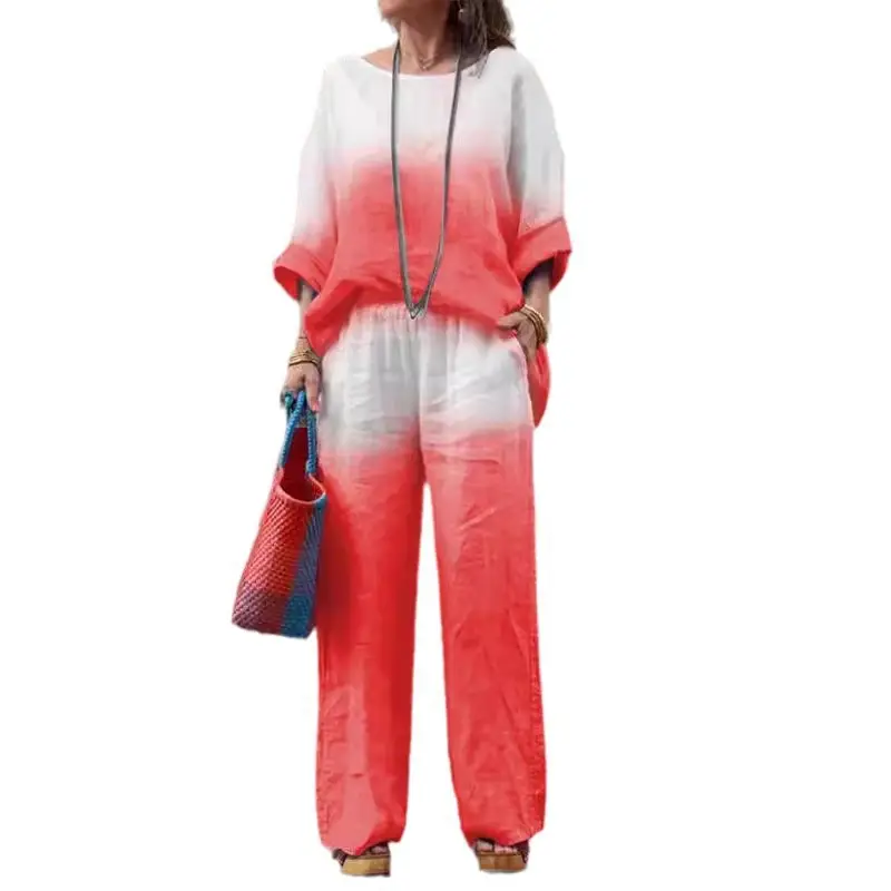 Women White Gradient Two-Piece Summer Outfit — feature 2