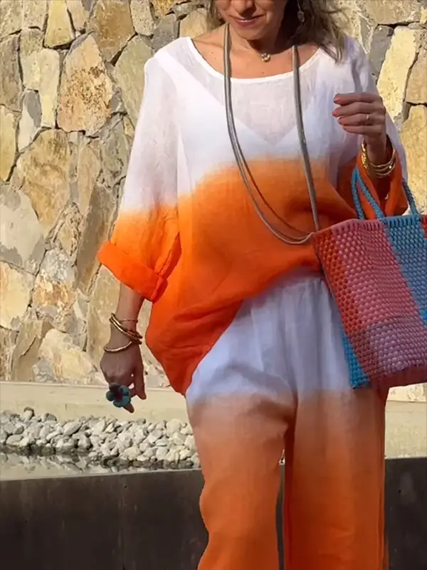 Women White Gradient Two-Piece Summer Outfit — feature 4