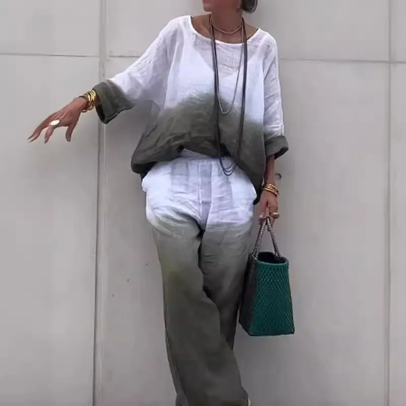 Women White Gradient Two-Piece Summer Outfit — feature 6
