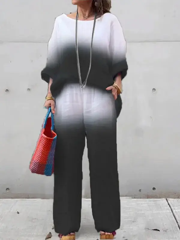 Women White Gradient Two-Piece Summer Outfit — feature 7