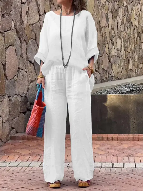 Women White Gradient Two-Piece Summer Outfit — feature 8