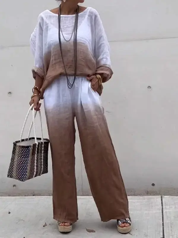 Women White Gradient Two-Piece Summer Outfit