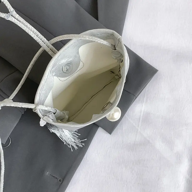 Silver Pearl Tassel Crossbody Bag for Women - Image 8