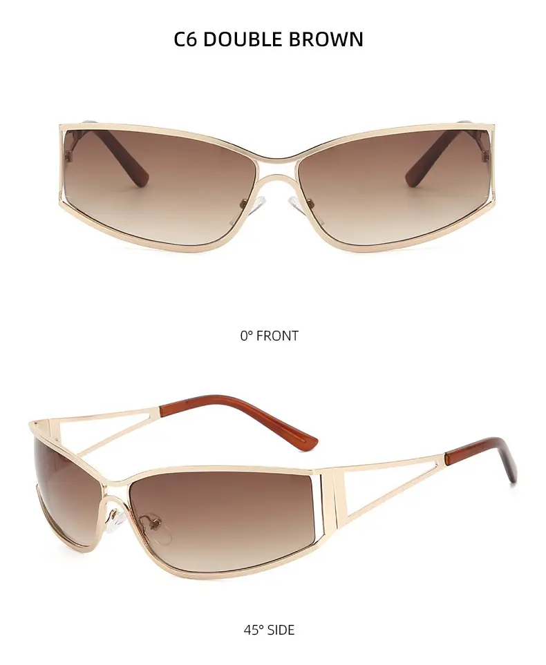 Women's Hollow Metal Y2K Sunglasses European American Retro Narrow Frame Street Shot Glasses — feature 14