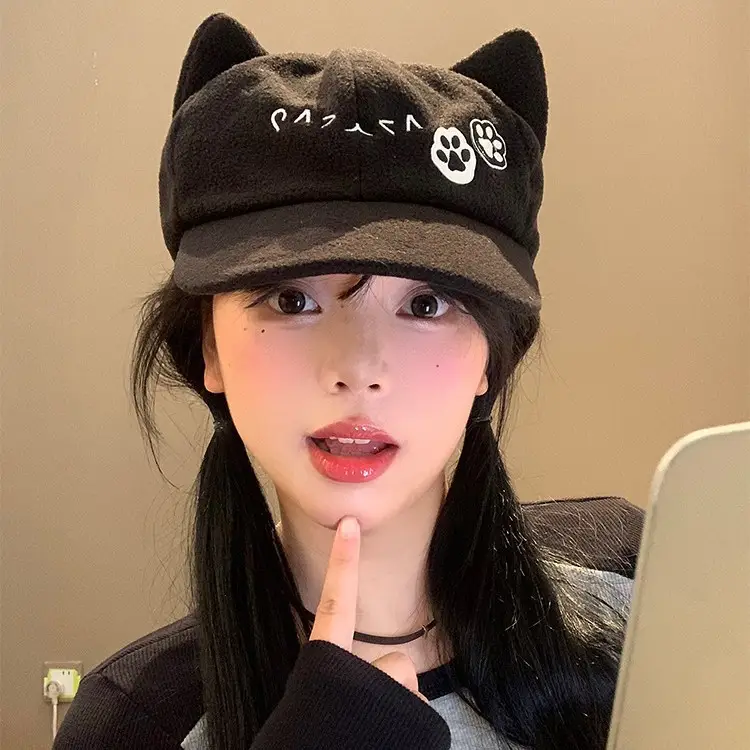 Cute Cat Ears Baseball Cap Women Black Y2K Subculture Hat - Image 4