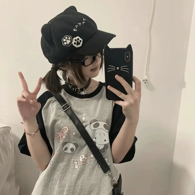 Cute Cat Ears Baseball Cap Women Black Y2K Subculture Hat — feature 6