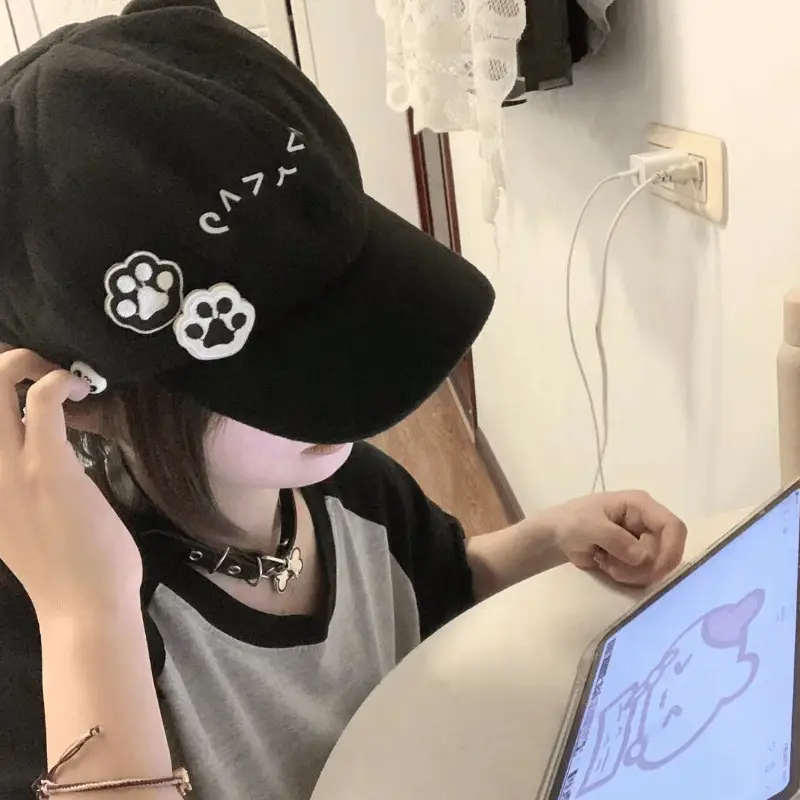 Cute Cat Ears Baseball Cap Women Black Y2K Subculture Hat — feature 7