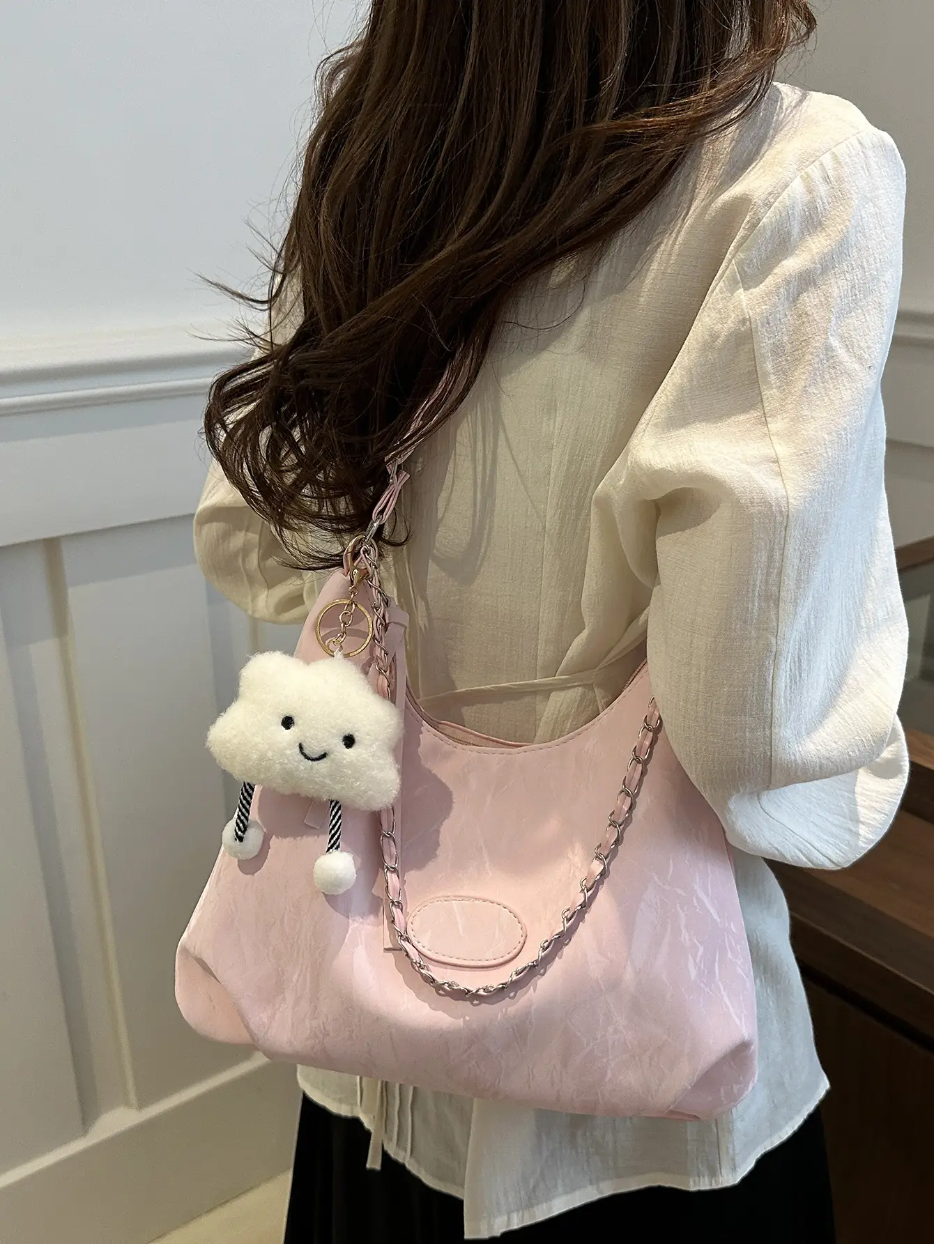 Pink Soft Leather Shoulder Bag for Women - Image 10