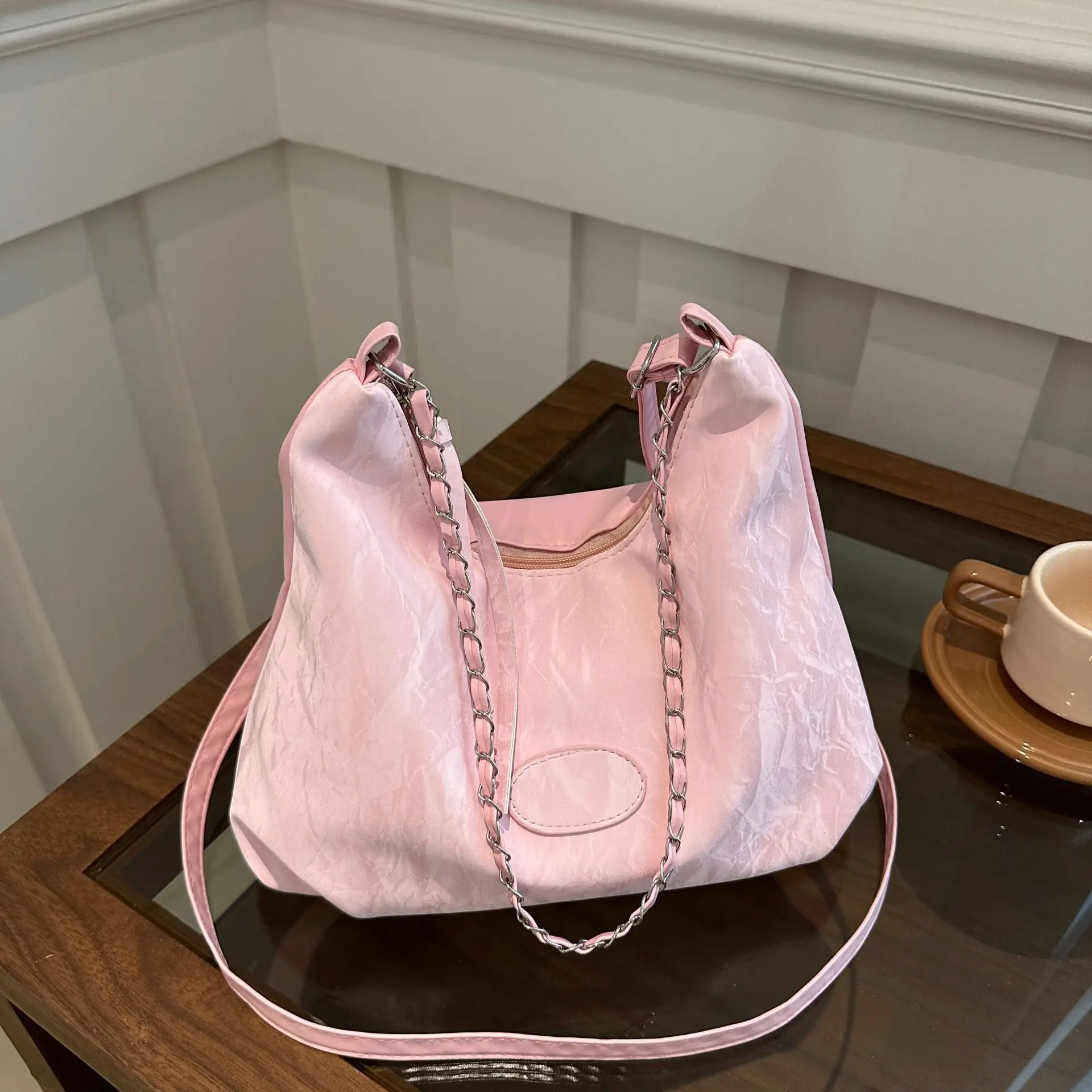 Pink Soft Leather Shoulder Bag for Women - Image 6