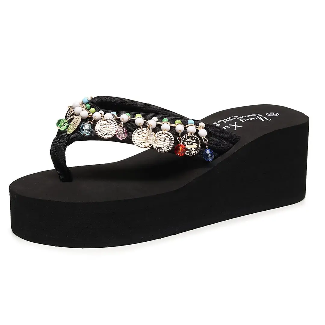 Women's Seaside Flip-Flops with Wedge Heel Bohemian Fashionable Thick Slippers Non-Slip Women's Summer Ethnic Style Sandals - Image 7