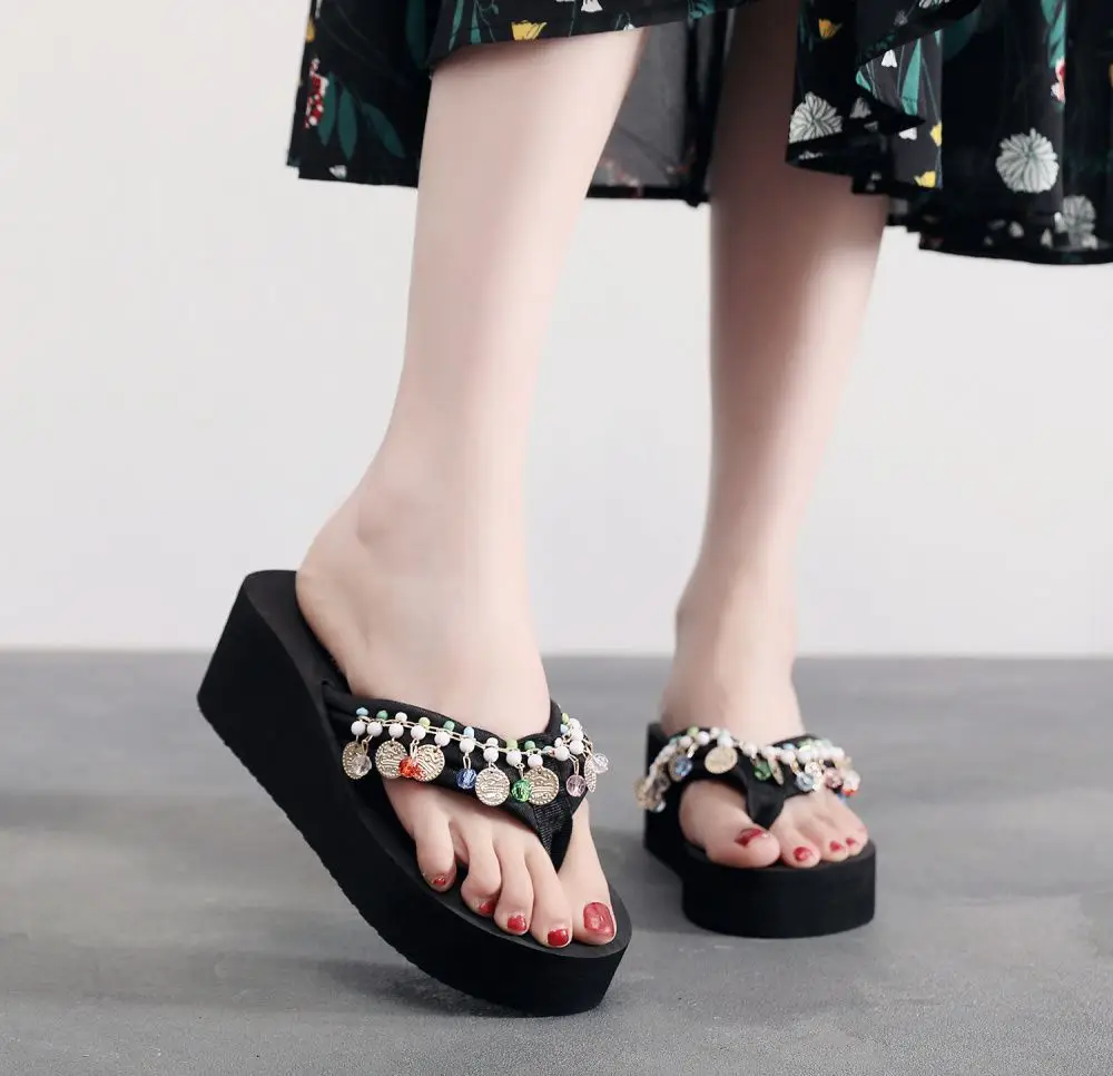Women's Seaside Flip-Flops with Wedge Heel Bohemian Fashionable Thick Slippers Non-Slip Women's Summer Ethnic Style Sandals — feature 11