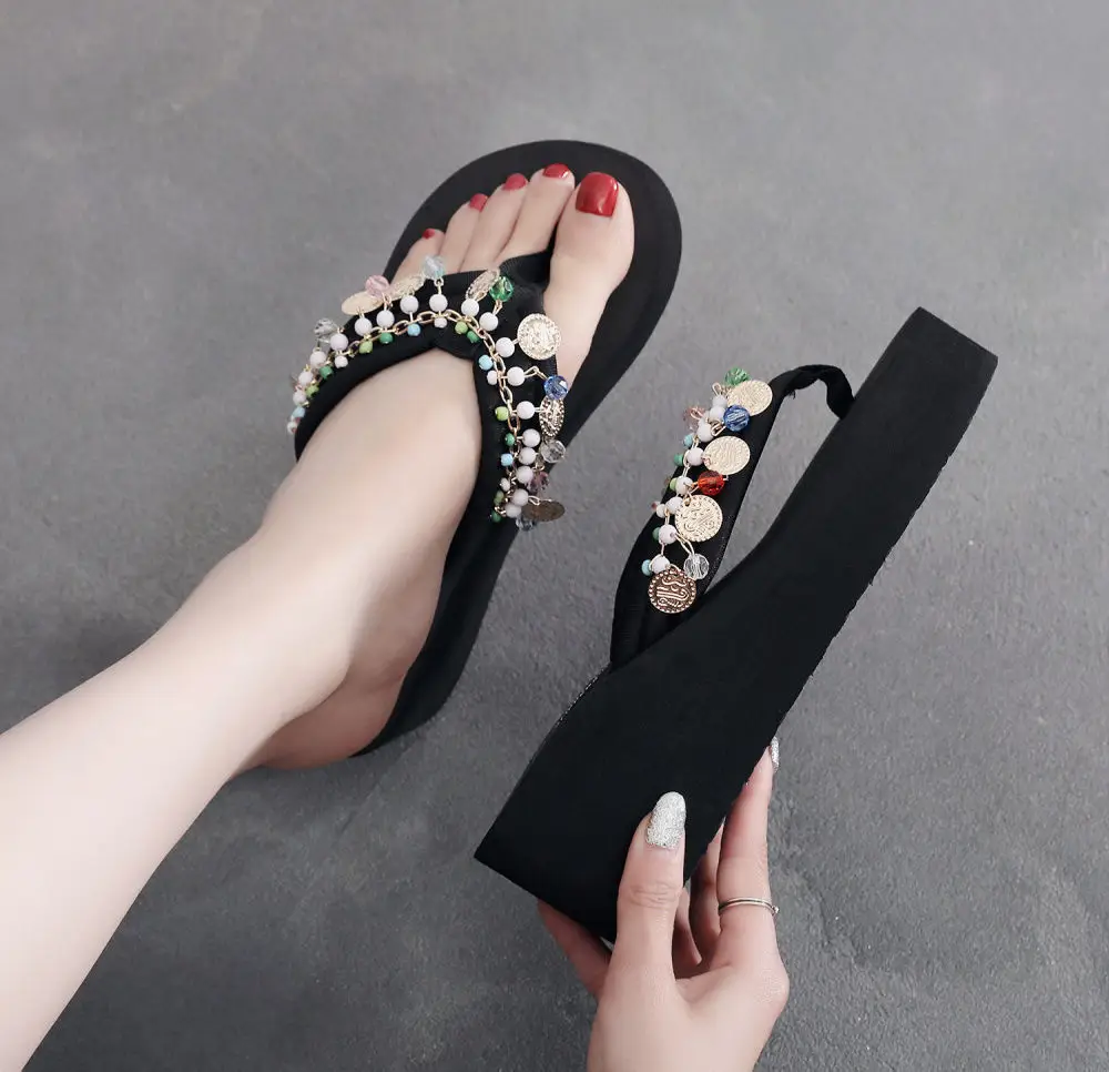 Women's Seaside Flip-Flops with Wedge Heel Bohemian Fashionable Thick Slippers Non-Slip Women's Summer Ethnic Style Sandals — feature 13