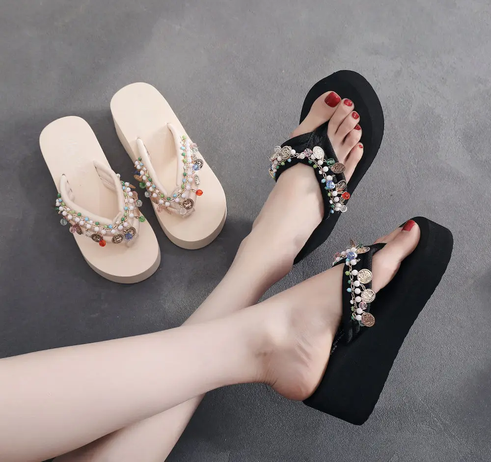 Women's Seaside Flip-Flops with Wedge Heel Bohemian Fashionable Thick Slippers Non-Slip Women's Summer Ethnic Style Sandals — feature 2