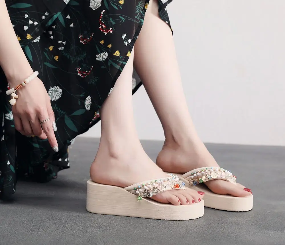 Women's Seaside Flip-Flops with Wedge Heel Bohemian Fashionable Thick Slippers Non-Slip Women's Summer Ethnic Style Sandals — feature 6