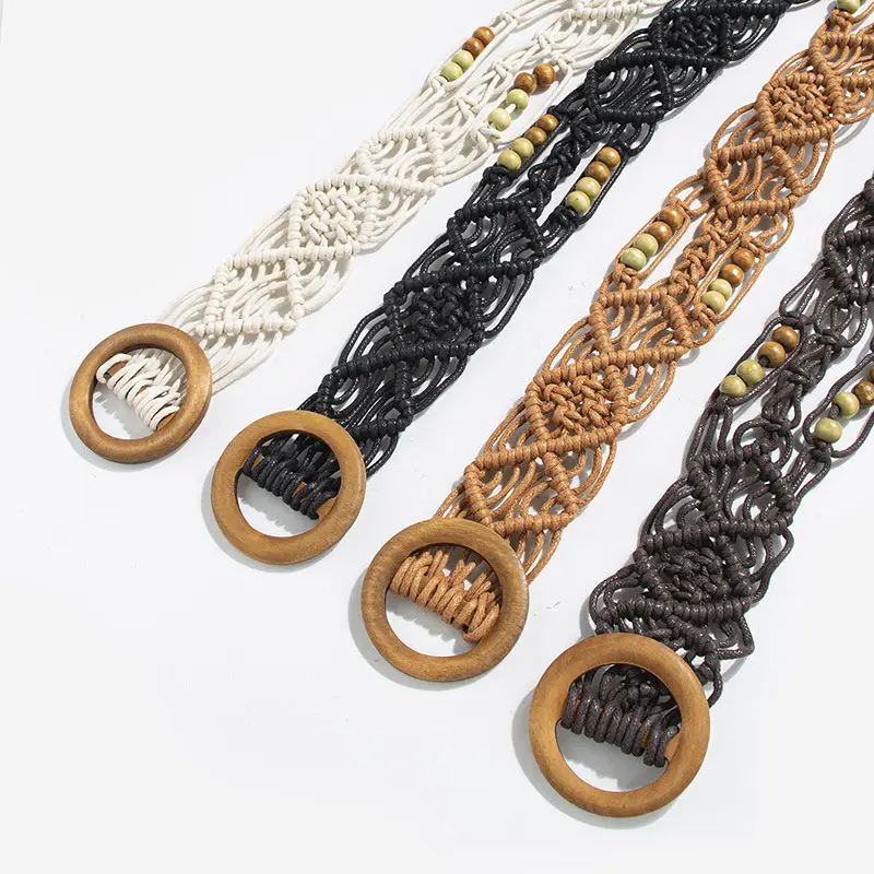 Bohemian Belt with Wooden Buckle & Black Beads - Image 6