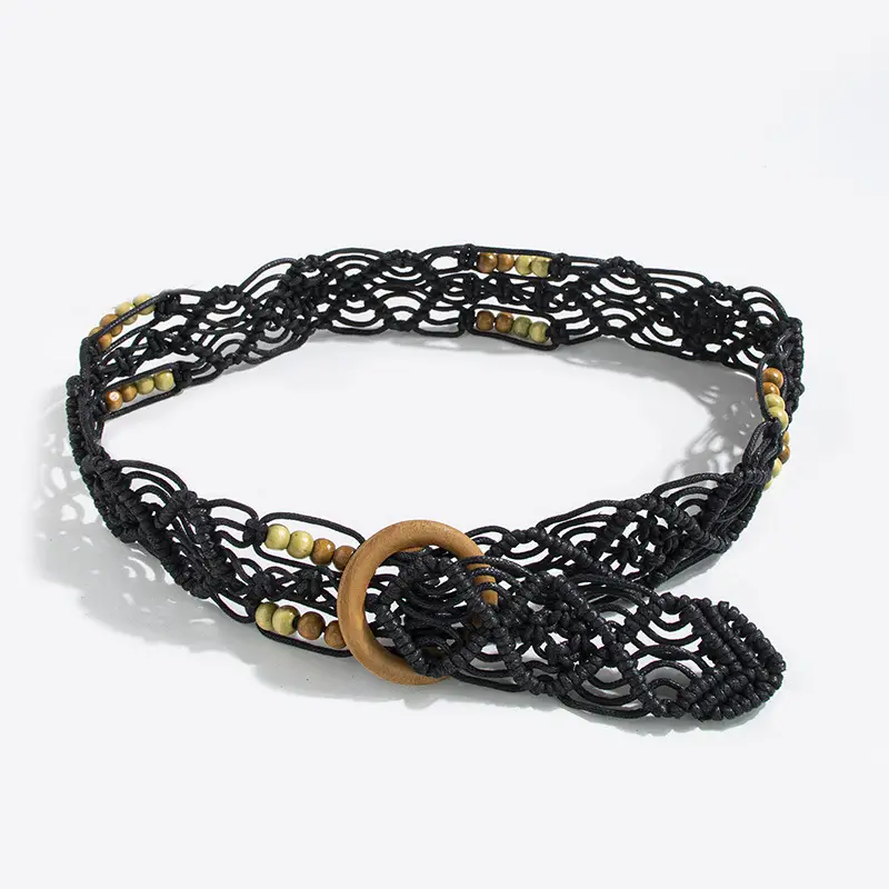 Bohemian Belt with Wooden Buckle & Black Beads - Image 8