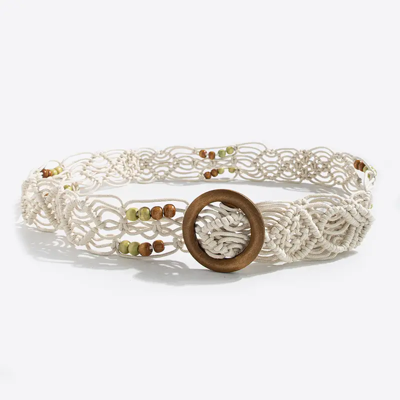 Bohemian Belt with Wooden Buckle & Black Beads - Image 9