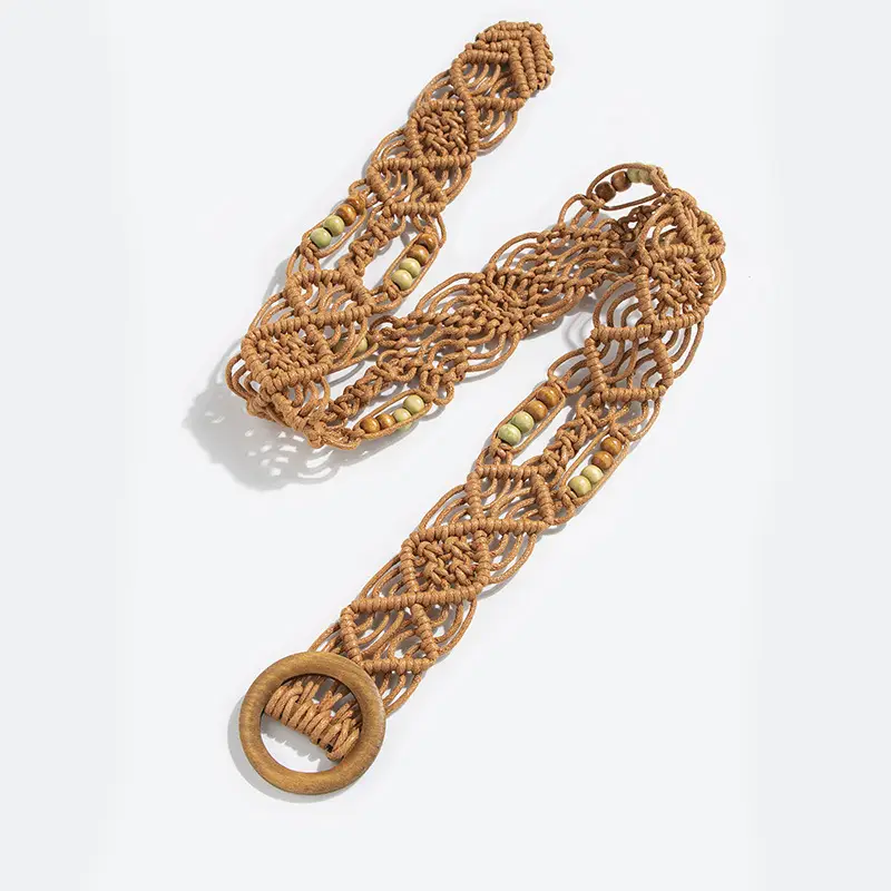 Bohemian Belt with Wooden Buckle & Black Beads - Image 2