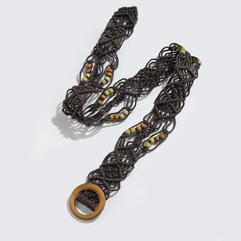 Bohemian Belt with Wooden Buckle & Black Beads - Image 3