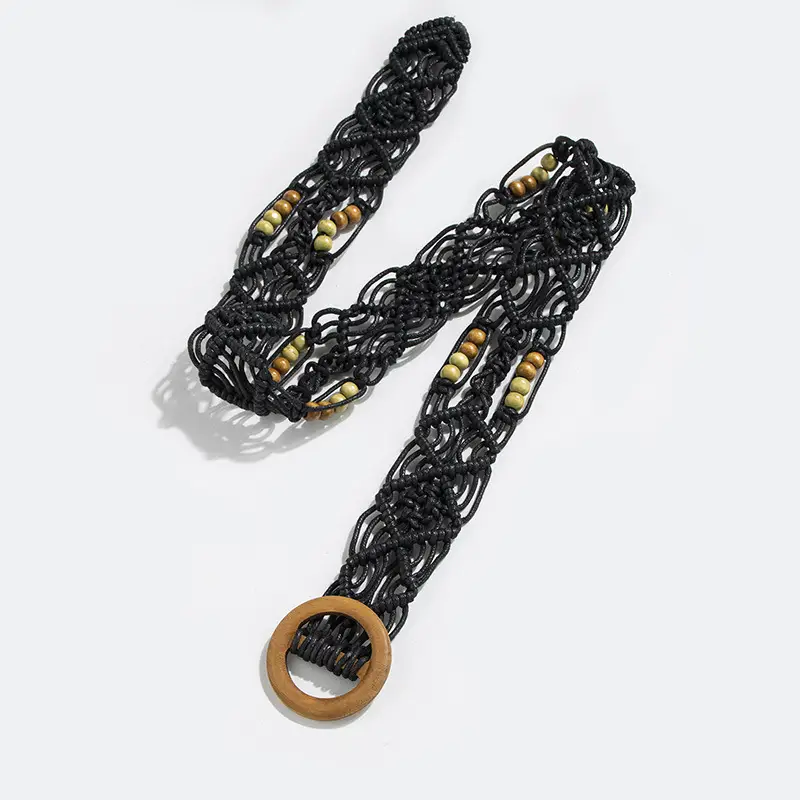 Bohemian Belt with Wooden Buckle & Black Beads - Image 4