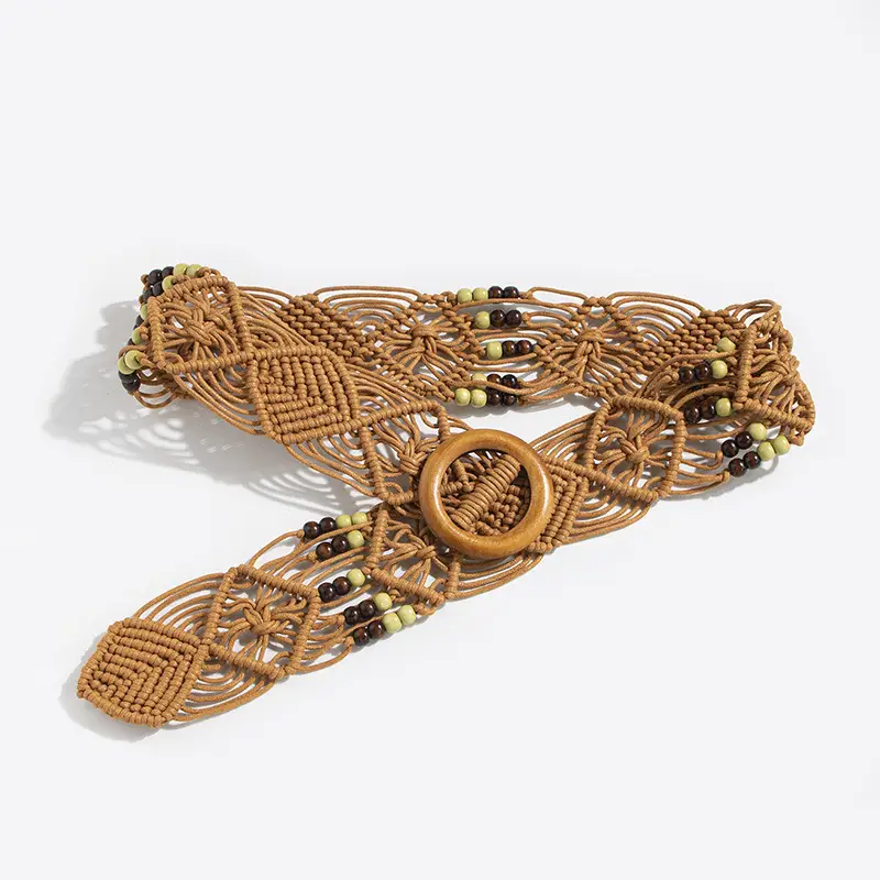 Bohemian Belt with Wooden Buckle & Black Beads - Image 5