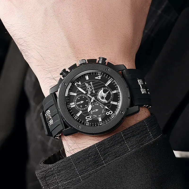 Men's Black Silicone Watch with Gold Dial & Quartz Movement - Image 7