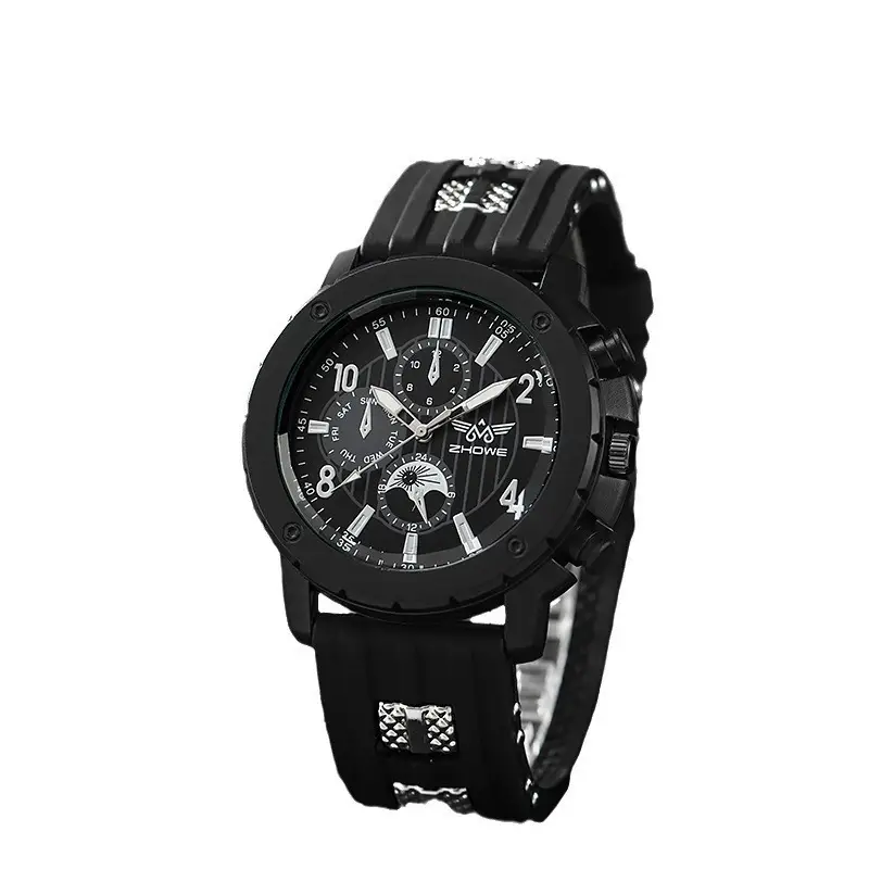 Men's Black Silicone Watch with Gold Dial & Quartz Movement - Image 8