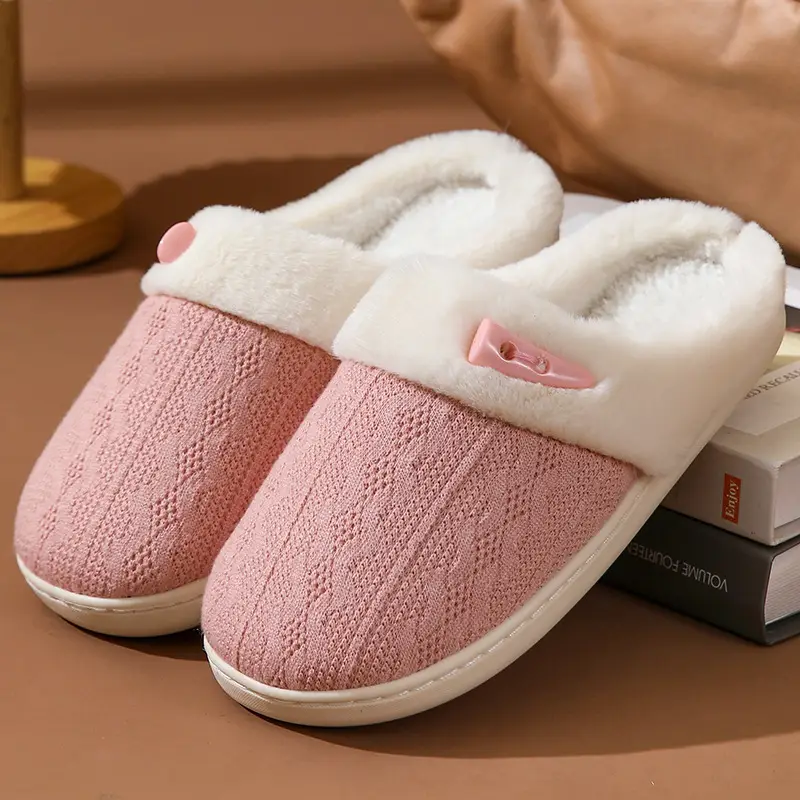 Cross-border Wholesale Cotton Slippers Baotou Couple Men's and Women's Warm Flat Slippers Daily Home Plush Soft Bottom for Hair