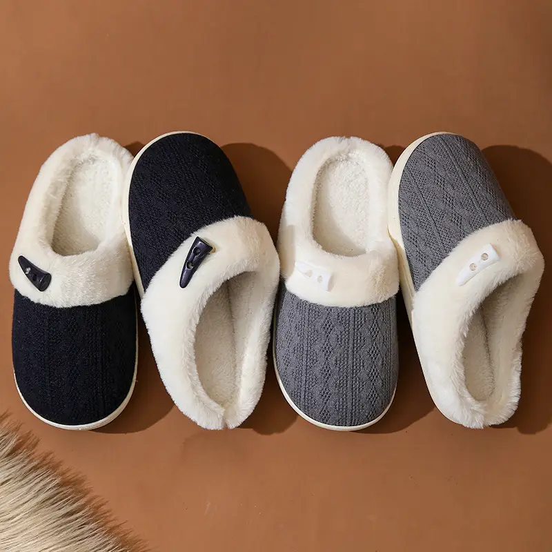 Cross-border Wholesale Cotton Slippers Baotou Couple Men's and Women's Warm Flat Slippers Daily Home Plush Soft Bottom for Hair