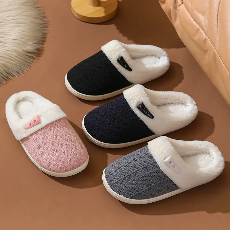 Cross-border Wholesale Cotton Slippers Baotou Couple Men's and Women's Warm Flat Slippers Daily Home Plush Soft Bottom for Hair