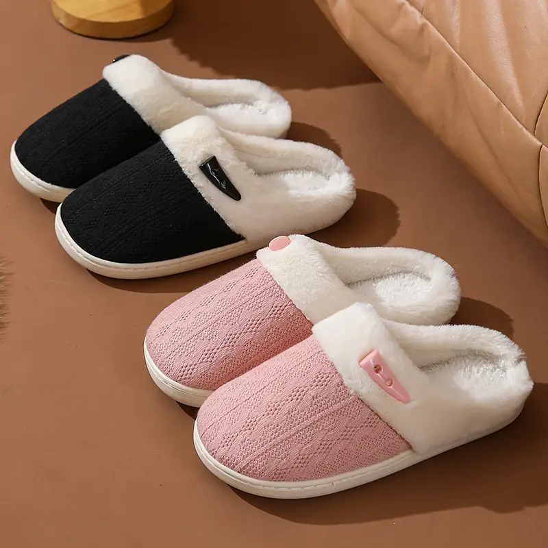 Cross-border Wholesale Cotton Slippers Baotou Couple Men's and Women's Warm Flat Slippers Daily Home Plush Soft Bottom for Hair — feature 2
