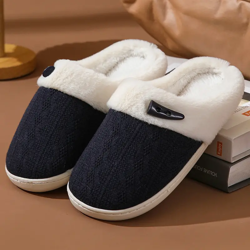 Cross-border Wholesale Cotton Slippers Baotou Couple Men's and Women's Warm Flat Slippers Daily Home Plush Soft Bottom for Hair