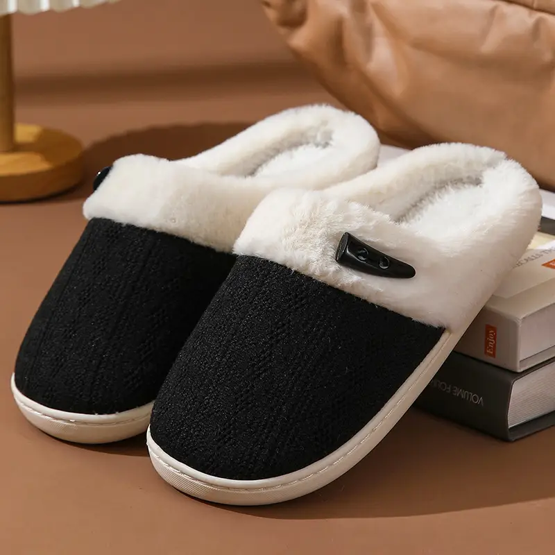 Cross-border Wholesale Cotton Slippers Baotou Couple Men's and Women's Warm Flat Slippers Daily Home Plush Soft Bottom for Hair