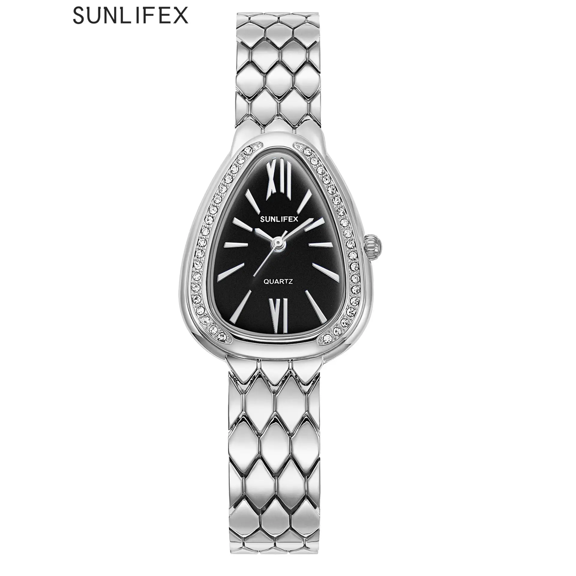 Women's Gold Snake Chain Watch with Diamond Dial - Image 9