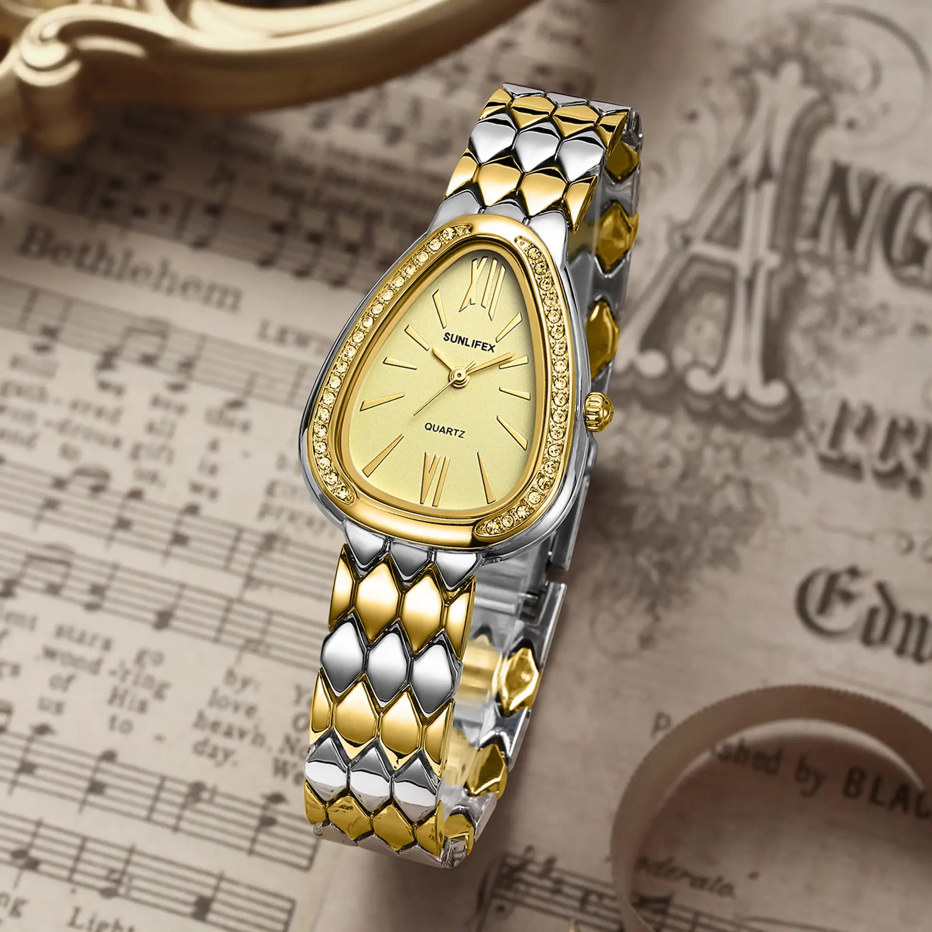 Women's Gold Snake Chain Watch with Diamond Dial — feature 11