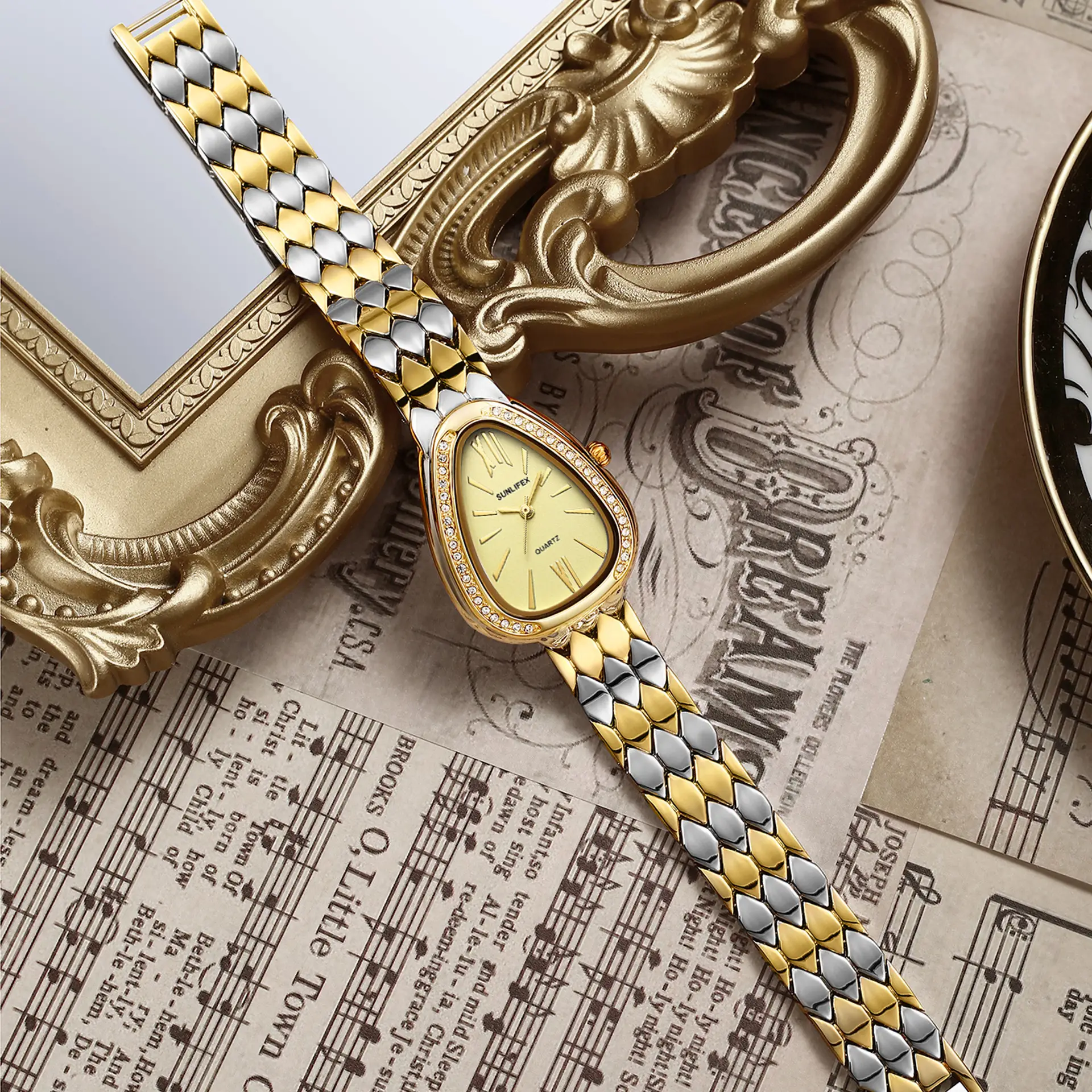 Women's Gold Snake Chain Watch with Diamond Dial — feature 12