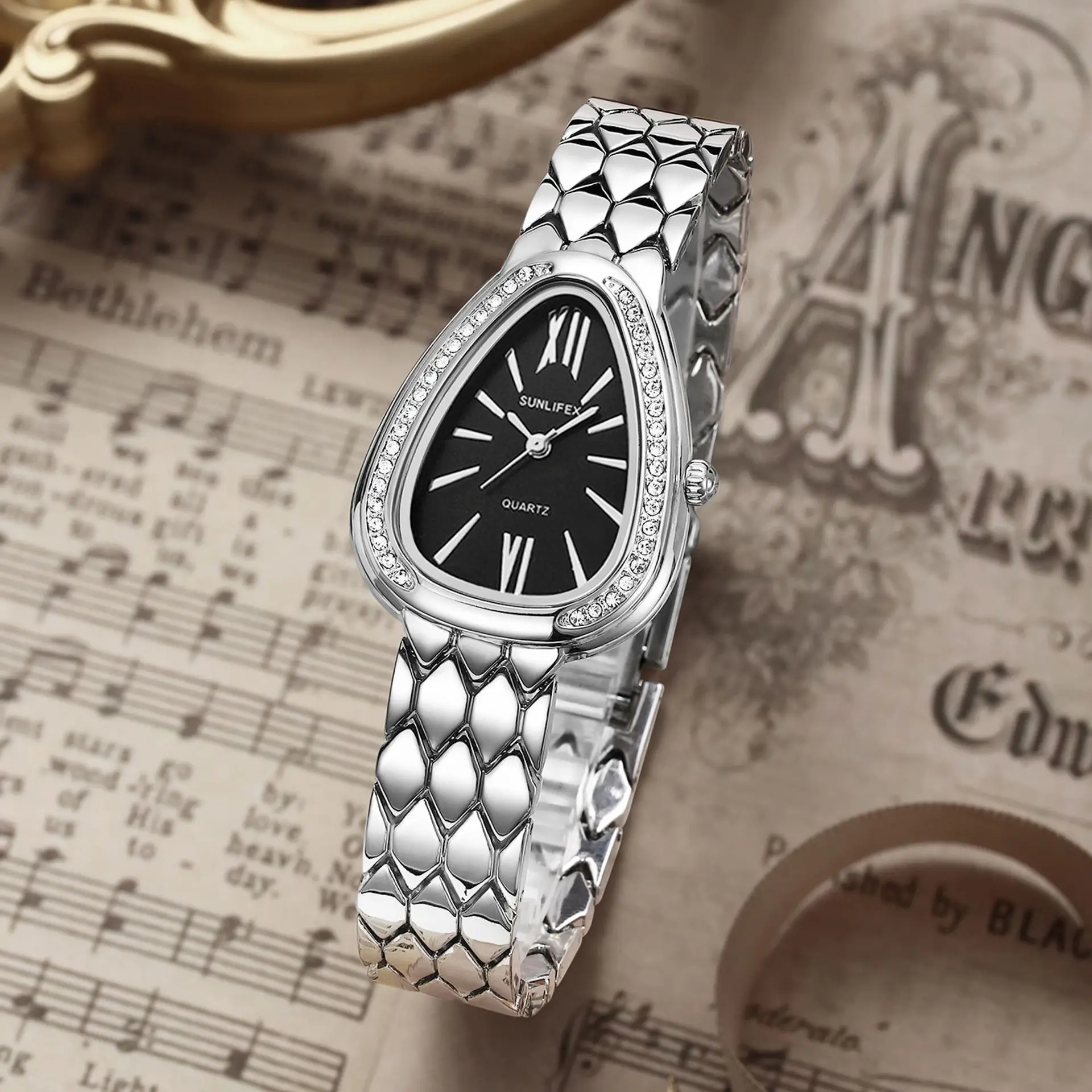 Women's Gold Snake Chain Watch with Diamond Dial — feature 15